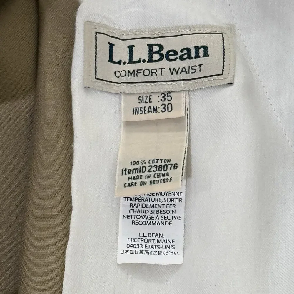 L.L. Bean Comfort Waist Chinos Mens 35x30 Double Pleated Khaki Tan Pants Relaxed - Picture 3 of 11